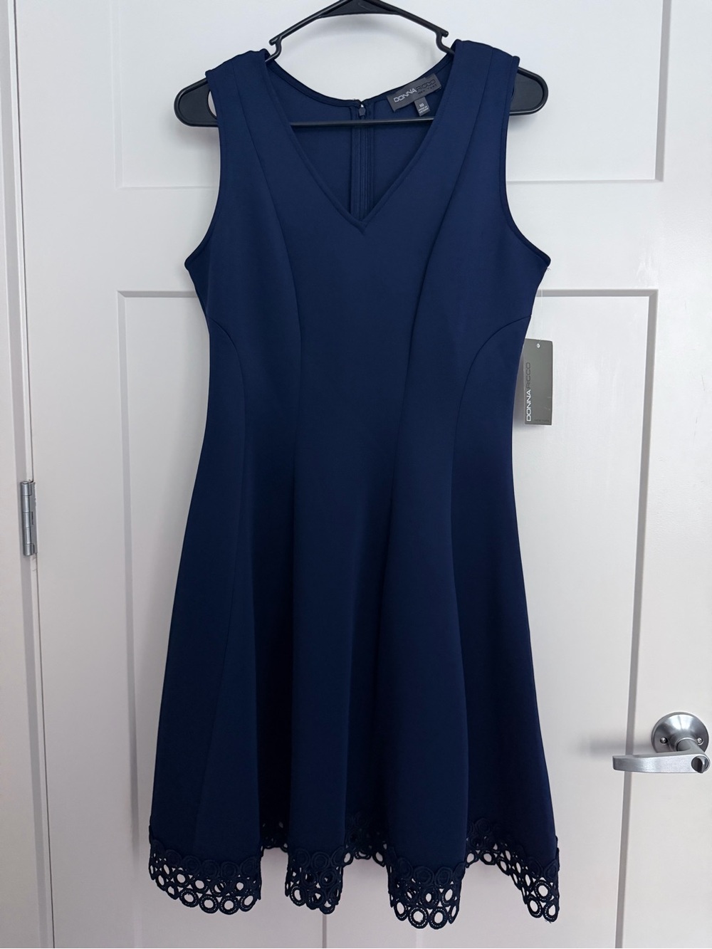 Donna Ricco Navy V-Neck A-Line Dress with Lace Hem - Picture 6 of 9